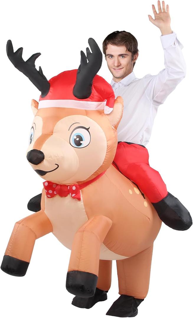 Inflatable Reindeer Costume Unisex Adult Riding Deer Suit Onesie Outfit Fancy Dress Elk Costumes Blow up Fun Outfit for Men and Women Holiday Party Cosplay Half Body
