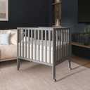 Dream On Me Jett Mini Folding Baby Crib in Pebble Grey, GreenGuard Gold & BSA, Lightweight & Portable, Patented Flat Folding System, Small Spaces & Travel, 1.5 Mattress Pad, 3 Heights, Safe Wheels