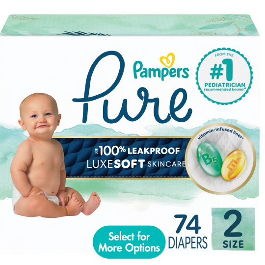 PAMPERS Pure Size 2 Super, 74 Count