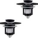 Universal 2 in 1Bathroom Sink Stopper, 2 Pack Pop Up Bathroom Sink Drain Strainer for 1.06"-1.65" Basin Drain Holes, Anti Clogging Drain Filter (Matte Black(s)-2p)