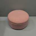 IBUYKE 13 Inch Foot Stool Ottoman with Storage, Round Small Foot Rest with Padded Seat and Wood Legs, Teddy Velvet Mini Footstool for Living Room Couch Bedroom Entryway, Pink WBD006P