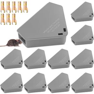 Qualirey 12 Pcs Mice Station with Key Triangle Bait Station Reusable Rodent Trap Bait Box, Keeps Children and Pets Safe Indoor & Outdoor, Bait Not Included, Suitable for Small Mice (Gray)