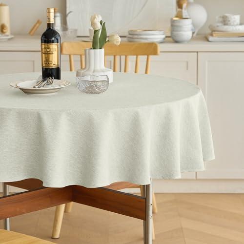 Faux Linen Round Tablecloths 60 inch, Waterproof Decorative Washable Texture Rustic Circle Table Cloth Cover for Dining Kitchen Party Farmhouse Outdoor(60 Inch,Round (2-4 Seats),Light Grey)