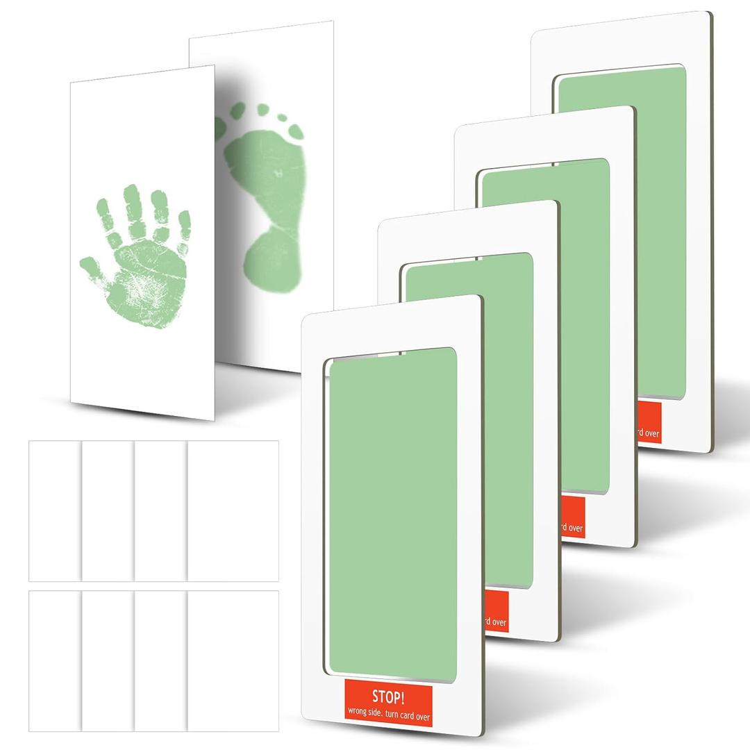 Outus 14 Pcs Paw Print Kit for Dogs No Mess Ink Pad Pet Memorial Newborn Footprint Impression Kit for Pets 4 Inkless Pads with 10 Blank Cards(3 x 5 Inch,Green)