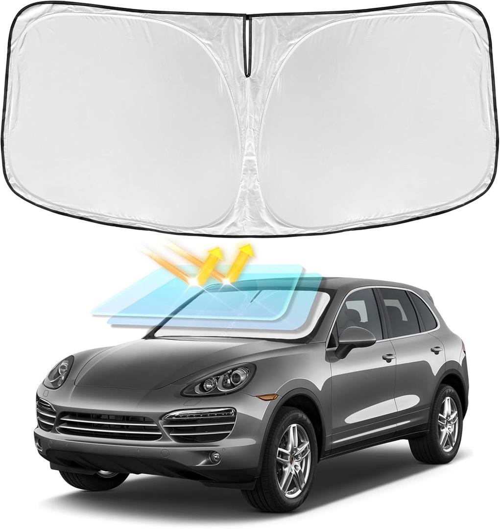 for Porsche Cayenne 2019-2024 2025 Windshield Sun Shade - 4 Layers Car Sunshades for Front Windows Shade Cover Custom Fit Cayenne Sun Visor 250T Retractable Shade Blocks UV Rays Car Accessories