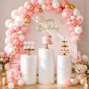 3Pcs White Cylinder Pedestal Stands, Stable Round Display Plinth Pillars with Weighted Water Bag & Spandex Covers, PVC Cake Stand for Wedding Party, 35.5/29.5/23.5 Inches