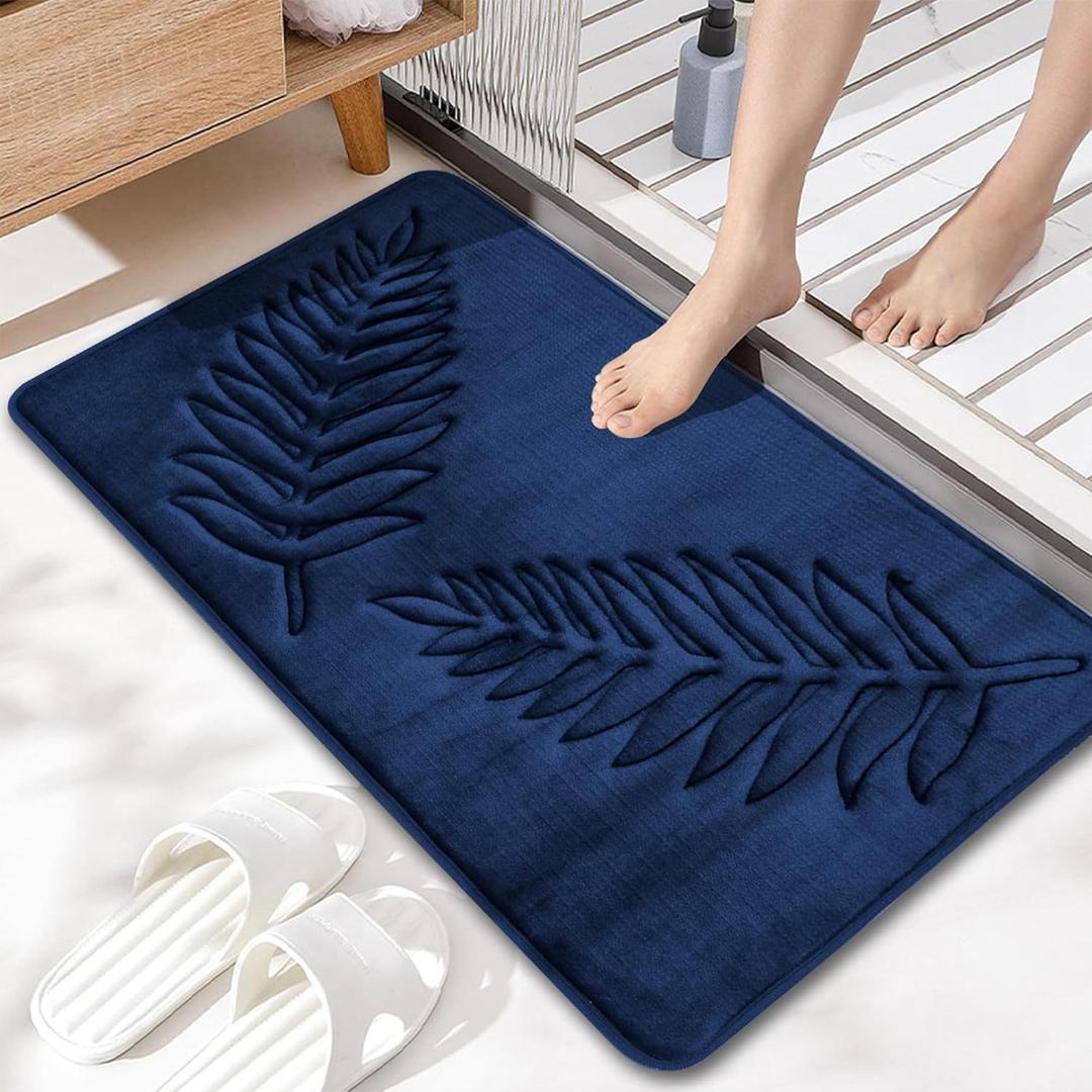 Memory Foam Bathroom Mat Rug 32" X 20", Ultra Soft Absorbent Bath Mats Quick Dry, Non Slip Washable Carpet for Bathroom Floor, Navy Blue