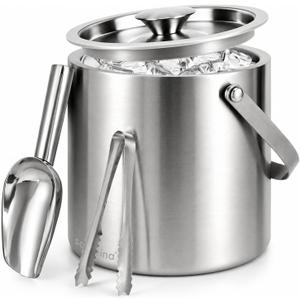 3L Double-Wall Stainless Steel Ice Bucket with Lid, Scoop, Tongs & Handle Insulated Ice Container for Parties, Bar, and Camping Keeps Ice Frozen Longer