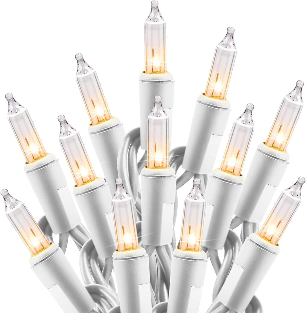 Minetom Clear Christmas Lights Set 100 Count 25 Feet Incandescent Bulb Mini String Lights for Indoor Christmas Tree Garland Birthday Wedding Party Festival Decoration, White Wire Minetom Clear Christmas Lights Set 100 Count 25 Feet Incandescent Bulb Mini String Lights for Indoor Christmas Tree Garland Birthday Wedding Party Festival Decoration, White Wire