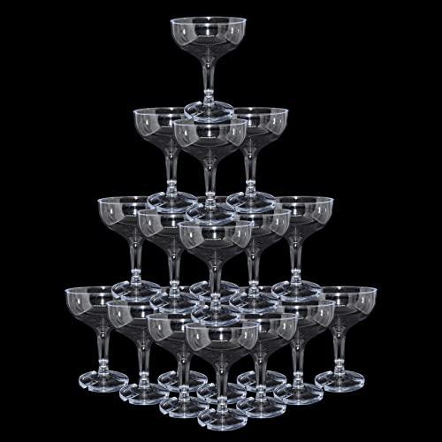 KYAPCK 5Pcs Plastic Champagne Coupe Glasses for Parties, 5 oz Disposable Champagne Glasses Unbreakable Acrylic Martini Glasses (Clear)
