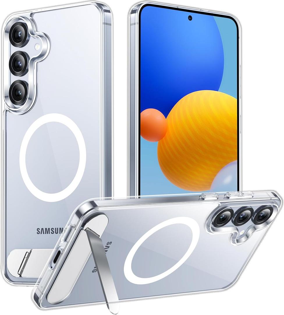 Temdan Magnetic for Samsung Galaxy S25 Case, [Innovate Stand][Military Grade Drop Protection][Non Slip][Non-Yellowing] Shockproof Phone Case for Galaxy S25 6.2" 2025 -Clear