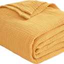 EMME Cotton Muslin King Blanket Bed Layering Bedspread Coverlet Breathable Gauze Soft Lightweight (Heather Yellow, 108"x90")