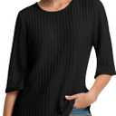 Women Fall Outfits Sweaters Tunic Tops Loose Fit Dressy 3/4 Sleeve Crew Neck Business Casual Blouses Shirts 2026 (Black, S)