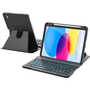 RAYMCRAFT for iPad 11th(A16, 2025)/10th Generation Case with Keyboard, 360 Rotatable Case & Detachable Backlit Keyboard, Precision Cutouts and Pen Holder for iPad A16 11''/10th 10.9'', Black