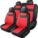 Leather Seat Covers, Breathable and Comfortable 3D Foam Back Support Car Seat Covers, Airbag Compatible,Automotive Seat Cover Protector Waterproof, Universal Fit for Cars,SUVs,Trucks (N5) (Full Set, N5 Black+Red)
