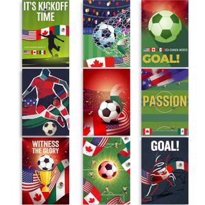 2 x Gueevin 9 Sheets International Soccer Posters Tournament Wall Art 8 x 12 Inches USA Canada Mexico Football Flag Sports Room Decoration, Soccer Party Supplies for Boys Bedroom, Bars, Classroom