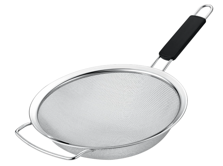 Kafoor 9" Large Extra Fine Mesh Strainer with Thermo Plastic Rubber Handle  Sieve Fine Mesh Stainless Steel  Ideal to Strain Pasta, Quinoa and Rice