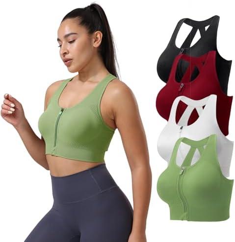 Zip Front Sports Bras For Women Medium Support Removable Cups Gym Workout | Full Coverage & Zip Front For Easy Wear Removable Pads For Separate Washing Wide Shoulder Strap Compression Sports Bra (Size XXL)