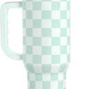 Checkered Tumbler with Handle 40oz, Mint Checker Cup Stainless Steel Insulated Tumblers Coffee Travel Mug Cups with Straw, Gifts for Women Girls Teen Birthday Christmas
