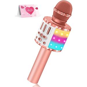 Karaoke Microphone Toys for Kids, Wireless Bluetooth Mic with Lights & Speaker, Portable Home KTV Player System, Perfect Birthday Party for 3-12 Year Old Boys & Girls