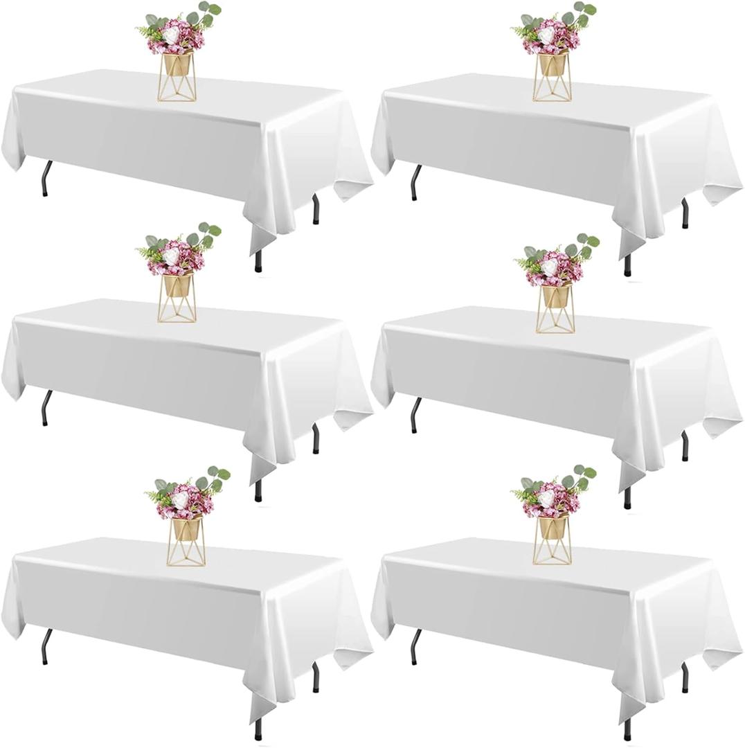 White Tablecloth 60x126 Inch Rectangle Table Cloth for 6 Feet Table- Wrinkle Resistant Washable Polyester Table Cover for Dining Party and Camping (White, 60 x 126 Inch 6Pack)