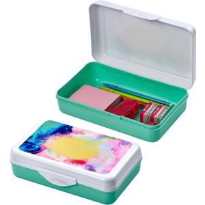 2 x It's Academic Pencil Box Kit, Includes Ruler & Sharpener, Durable Plastic, for School & Office Supplies, Watercolor Design
