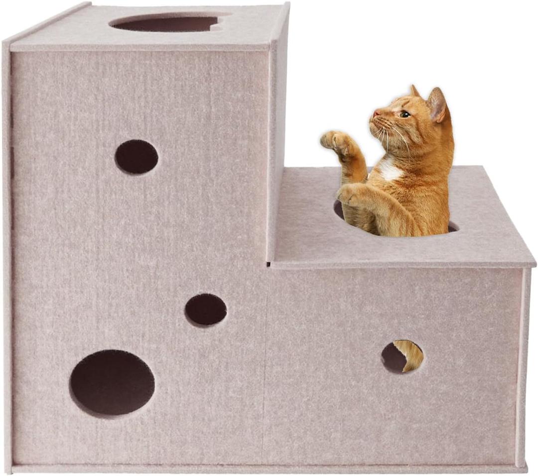 Homegroove Cat Tunnel for Indoor Cats, Large Felt L-Shape Cat Play Tunnels, Interactive Cat Tunnel Bed, DIY Peekaboo Cat Toy with Interactive Peek Holes for Cats (Beige, L-Shape)