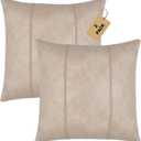 Faux Leather Decorative Throw Pillow Covers 18x18 Inch Set of 2 Modern Solid Design Luxury Cushion Cases for Couch Sofa Bed Durable Soft Easy to Clean, Beige