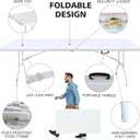 Portable 8Ft Plastic Folding Table, Heavy Duty 8ft Fold-in-Half Table with Carrying Handle, 8' Folding Utility Foldable Table for Picnic Party Camping Kitchen, Indoor/Outdoor (White)