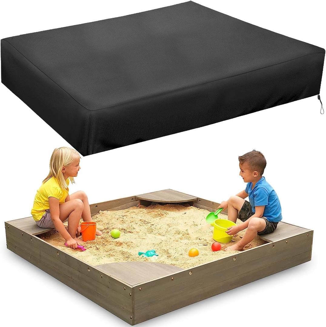 2 x MRWiZMS Sandbox Cover, Lid-60in, 420D Oxford Cloth Waterproof, UV Resistant and Dustproof, Suitable for Children's Sandbox Protection (Black, 60"L x 60"W x 8"H)