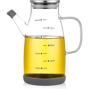 Glass Oil Dispenser Bottle - Glass Olive Oil Bottle for Kitchen, Wide Mouth Borosilicate Glass Cooking Oil Bottles with Lid and Handle,800ML/27oz (27.1 Ounces)