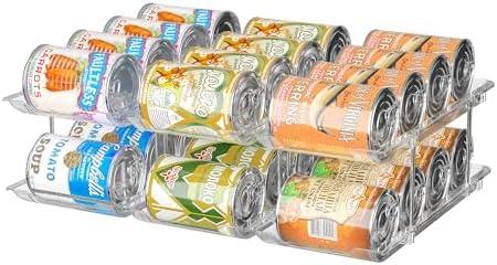 Can Organizer for Pantry, 3 Sets 2Tiers Can Storage Organizer Pantry, Soda Can Organizer for Fridge 24 Cans Rack Automatic Rolling Stackable Canned Food Organizer,Clear