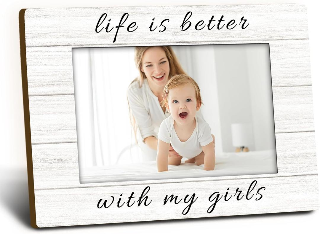 Mother Daughter Wood Picture Frames 4x6, Mother Daughter Wooden Picture Frame, Mom Birthday Gifts, Mom Dad Picture Frame from Daughter, Life Is Better with My Girls Photo Picture Frames for Table Desk