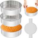 8 Inch Cake Pan - 3PCS Stainless Steel Round Layer Cake Baking Pans with 100 PCS Parchment Paper, Round Bakeware for Party Birthday Wedding, Mirror Finish & Dishwasher Safe