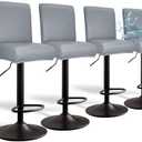 PU Leather Bar Stool Covers with Backs, 4 Pack Stretch Waterproof Bar Stool Chair Covers Washable & Comfortable Barstool Covers Slipcovers with Back for Pub/Counter/Dining Room Decoration (Grey)