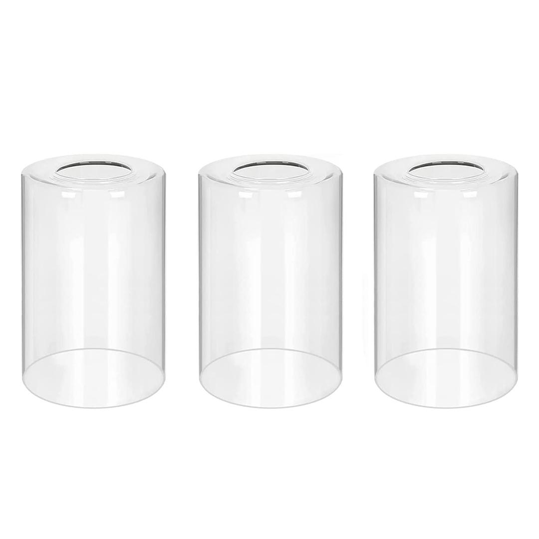 Pack of 3 Clear Glass Lampshades, Cylinder Glass Shade Covers, Replacements, 5.5" Height, 3.54" Diameter, 1.65" Fitting