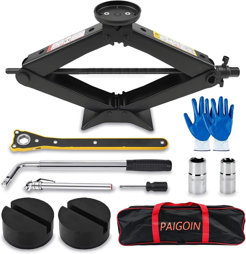 Scissor Jack for Car 2.5 Ton (5512 lbs) Multipurpose Universal Car Jack Kit with Rubber Jack Pad, Portable Spare Tire Changing Kit for Sedan SUV MPV Tesla