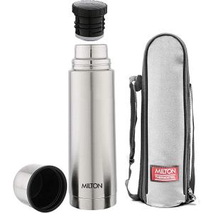 Milton 34 oz Stainless steel insulated water bottle 1 Litre, Leakproof, 12 hours Hot, 24 hours cold, Double Walled Vacuum Metal Flask for Sports, Gym, Travel friendly, Dishwasher Safe, Plain Lid 1000
