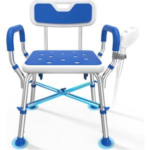Loyoda FSA/HSA Eligible Shower Chair for Inside Shower with Reinforced Crossing Bar, Heavy Duty Shower Seat 500lbs with Padded Arms and Back, Height Adjustable Shower Chair for Elderly and Disabled