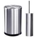 Maxdot 2 Pcs 2.4 Gallon/9 L Silver Bathroom Trash Can with Flip Lid and Toilet Brush Set, Small Luxury Stainless Steel Garbage Trash Can Wastebasket Bin for Home Office Hotel Bathroom Bedroom Kitchen