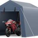 6X8 ft Heavy-Duty Portable Motorcycle Storage Shed with Roll-Up Door & Vent, 220g Waterproof PE Tarp & UV Protection, Motorcycle Shed for Motorcycles, Firewood, Garden Tools - Gray