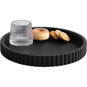 Decorative Tray for Coffee Table, Living Room, Side Table, 11" Black Round Concrete Home Decor Serving Trays for Accent Table, Console Table