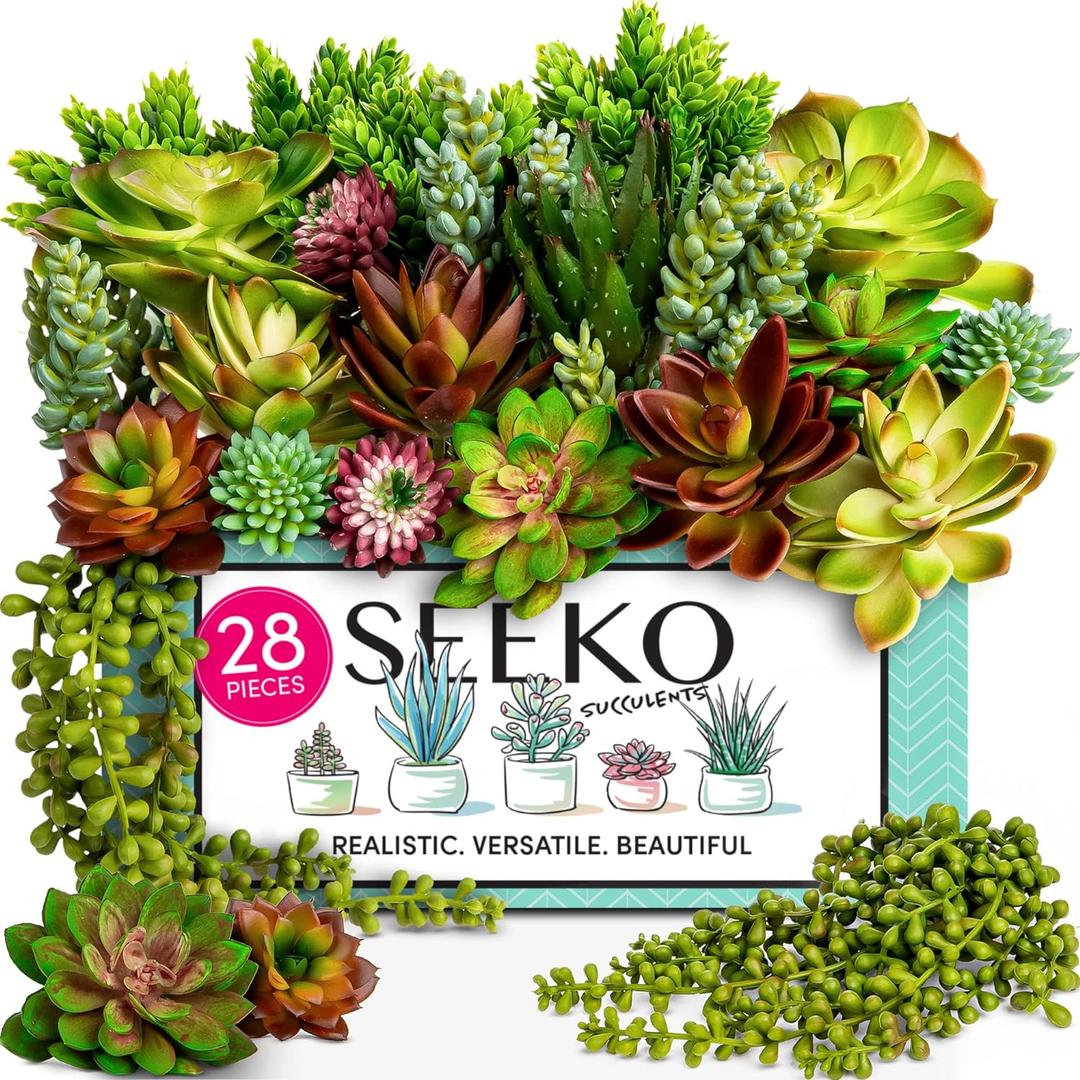 Succulents Plants Artificial 28 Pcs Realistic Premium Fake Succulents Faux for Indoor Outdoor UV Resistant DIY Home Office Decor