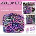 Plush Travel Makeup Bag Toiletry bag for Women Soft Fluffy Cosmetic Bag Portable Foldable (Rainbow Leopard)