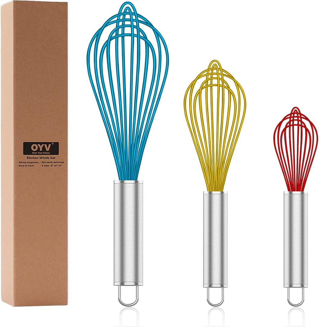 Whisk,Sturdy Stainless Steel Wires Coated in Professional Silicone,3 Pack Whisks for Cooking,Mini Whisk,Colored Balloon Egg Beater for Blending,Whisking,Beating,Stirring,Cooking,Baking (Multi) (Premium(Mixing Pack))