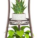 KMOTASUO 3 Tier Metal Plant Stand for Multiple Large Planters Indoor Outdoor Organizer, Heavy Duty Tall Flower Rack for Corner Patio Bathroom Office Corner, Modern Sturdy Vertical Iron Rack, Bronze