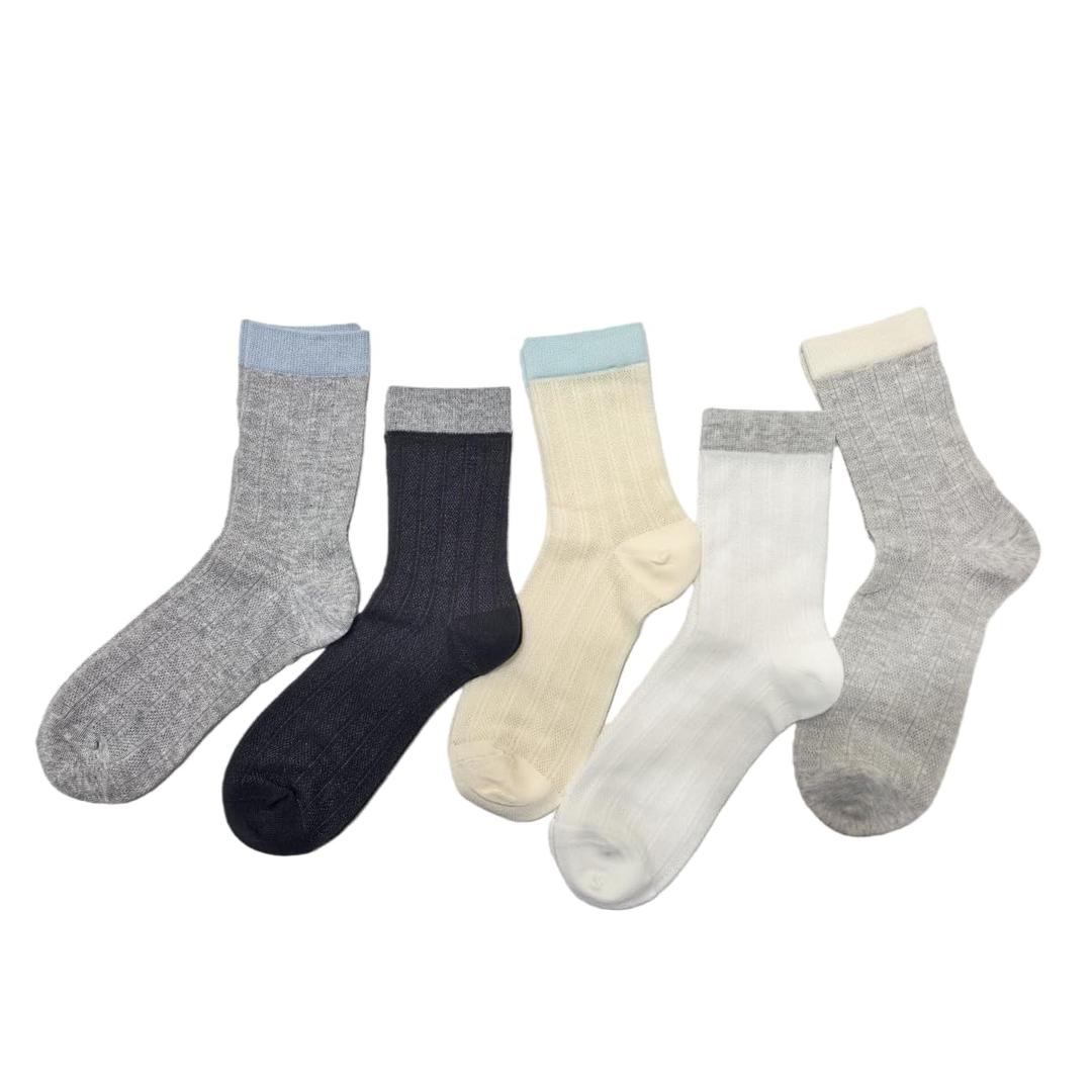 SYAKO Breathable Socks for Women and Girls, 5 Pack Cute Cotton Novelty Sock (Pink + Blue + Beige + Light Gray + White)