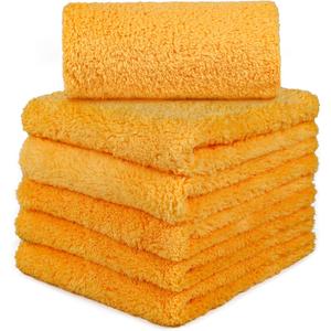CARCAREZ Premium Microfiber Detailing Towels, 340 GSM Lint Free Car Buffing Waxing Polishing Drying Towel, 16x16 inch, Pack of 6 (Yellow)