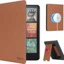 CoBak Stand Case for 7" Kindle Paperwhite 12th Gen 2024 and Kindle Colorsoft with Hand Strap - Compatible with iPhone MagSafe, for Samsung/Belkin/Anker Wireless Charging Pads, Durable, Auto Sleep Wake (Brown)