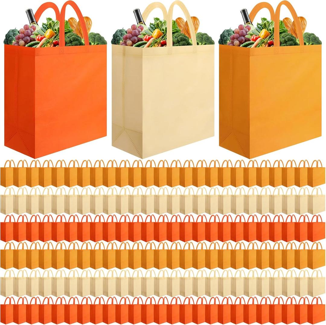 AmazingSpark 150 Pcs Reusable Totes Bags Bulk 14 x 14 x 6 Inch Large Reusable Non Woven Shopping Bags with Handles Grocery Gift Totes for Christmas Party Holiday Wedding Birthday